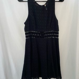 Free People little black dress a-line knit & crochet waist band, size 6